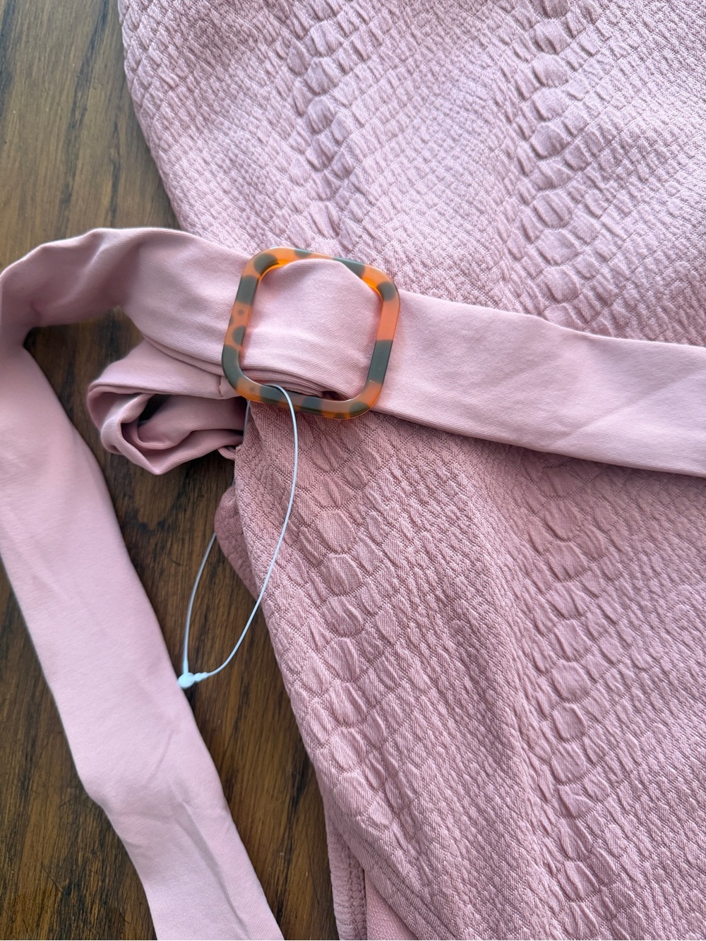 Time and Tru Dusty Rose Textured One-Piece Swimsuit with Belt - Picture 2 of 4